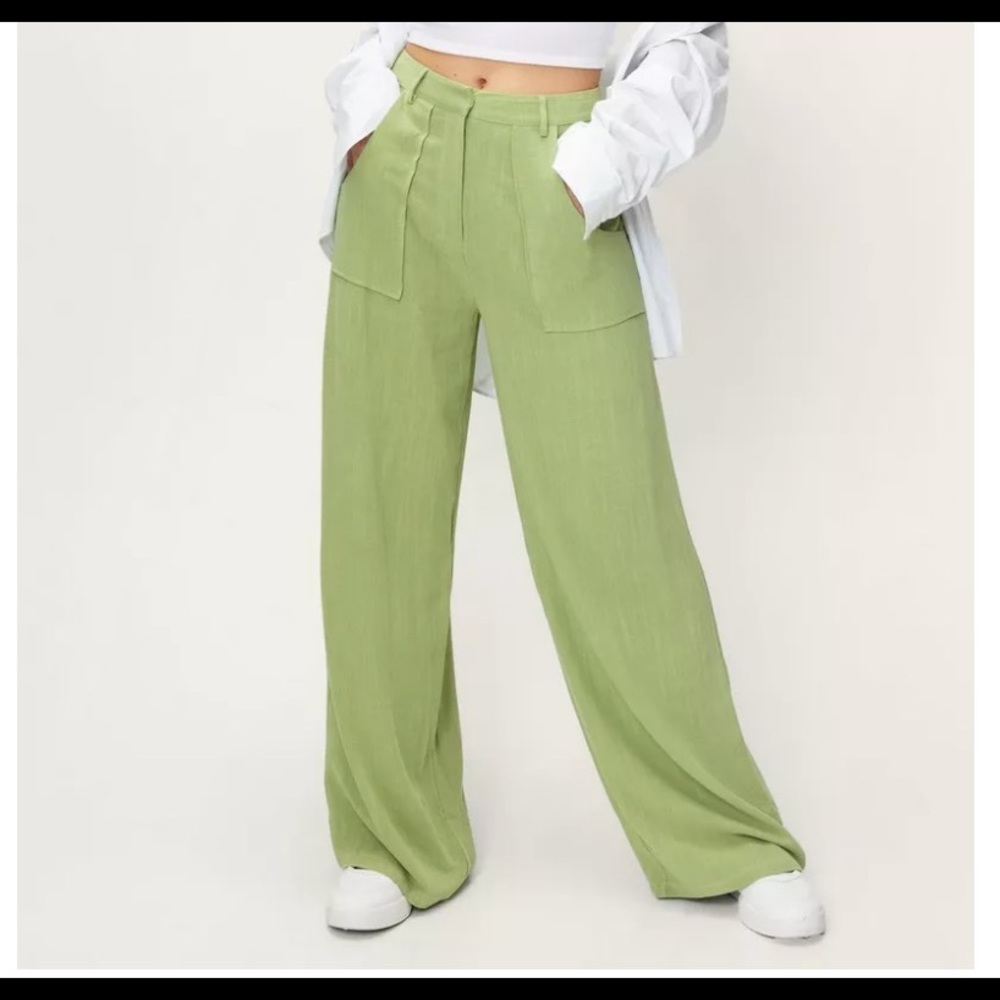 Linen Look Pocket Detail Wide Leg Pants